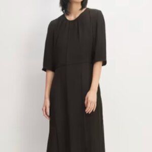 Everlane Citystripe ruched black midi dress, size 16